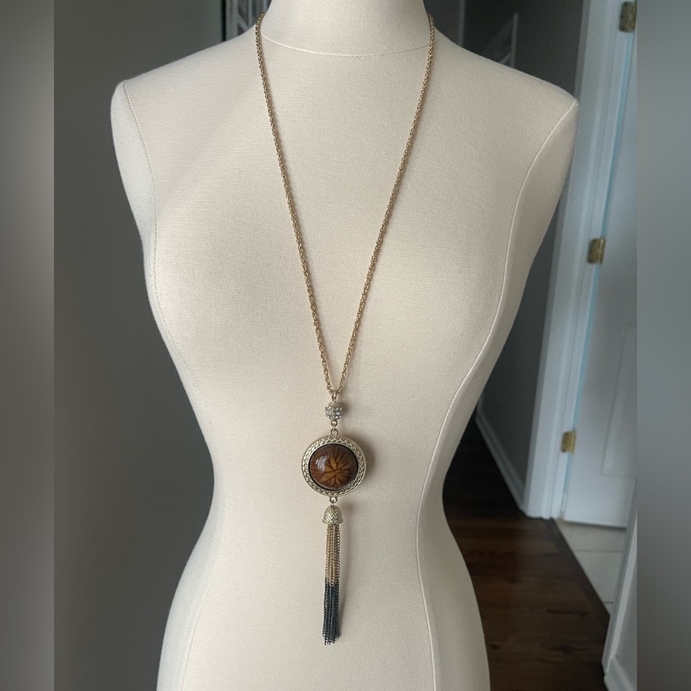 Long gold ombré cz tassel statement necklace